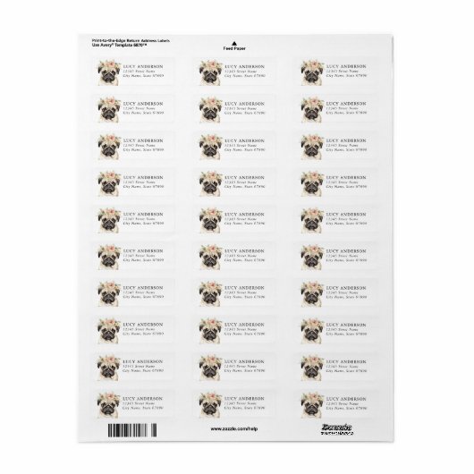 Pug Return Address Labels (Full Sheet)