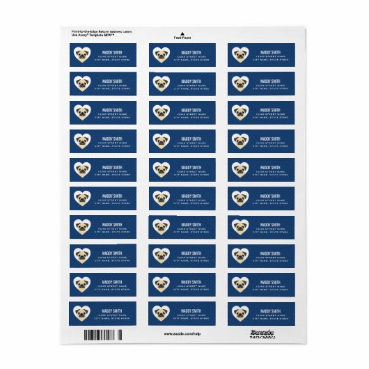Pug Return Address Labels (Full Sheet)