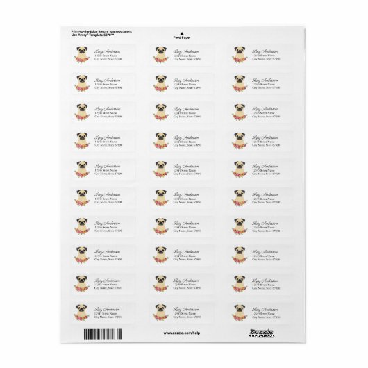 Pug Return Address Labels (Full Sheet)