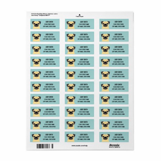 Pug Return Address Labels (Full Sheet)