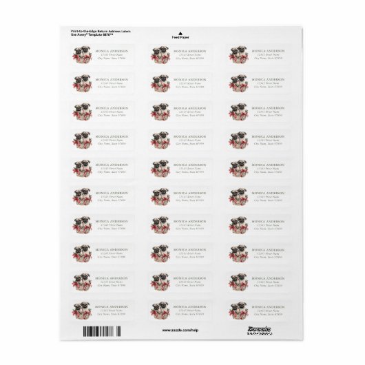 Pug Return Address Labels (Full Sheet)