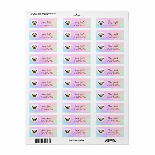 Pug Return Address Labels (Full Sheet)