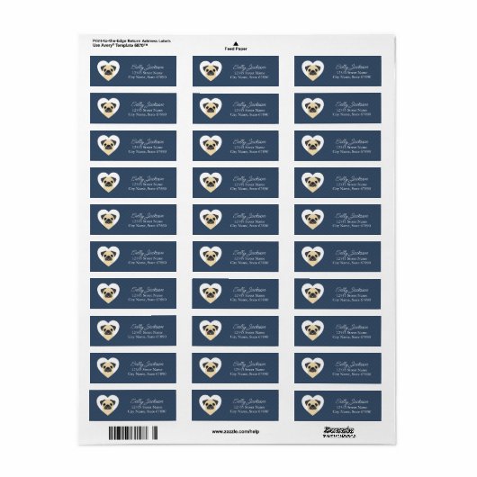 Pug Return Address Labels (Full Sheet)