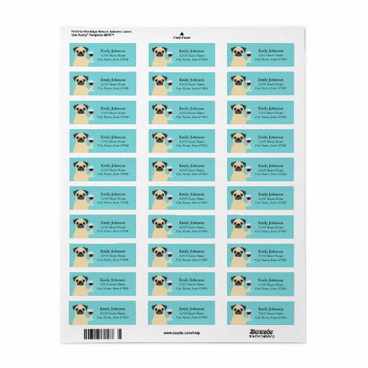 Pug Return Address Labels (Full Sheet)
