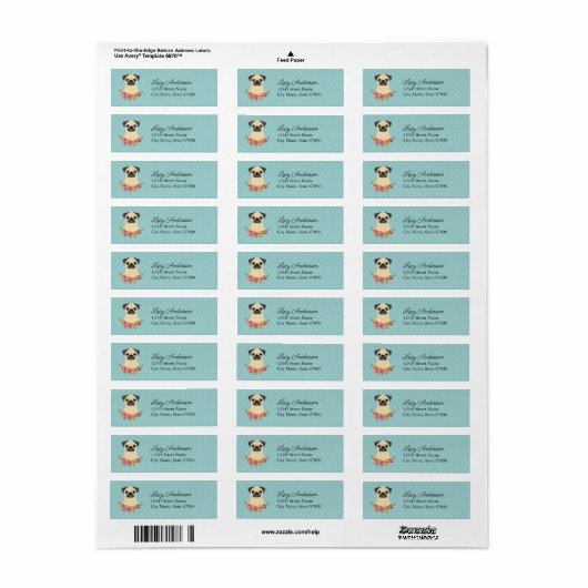 Pug Return Address Labels (Full Sheet)
