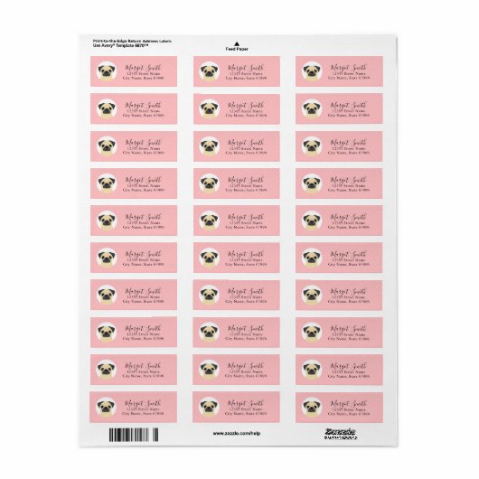 Pug Return Address Labels (Full Sheet)