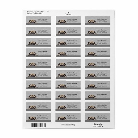 Pug Return Address Labels (Full Sheet)