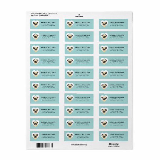 Pug Return Address Labels (Full Sheet)