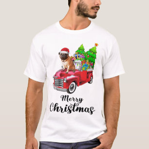 Pug Ride Rode Vrachtwagen Kerstmis Pyjama T-shirt