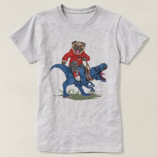 Pug Riding A Dinosaur T-shirt (Design voorkant)