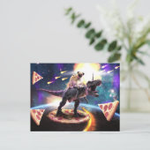 Pug riding dinosaur unicorn in de ruimte briefkaart (Staand voorkant)