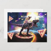 Pug riding dinosaur unicorn in de ruimte briefkaart (Voorkant / Achterkant)