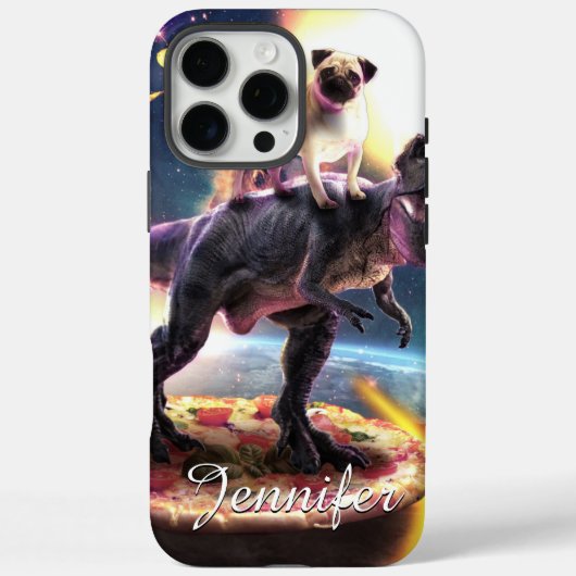 Pug riding dinosaur unicorn in de ruimte Case-Mate iPhone case (Achterkant)