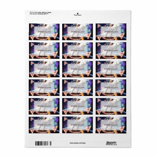 Pug riding dinosaur unicorn in de ruimte etiket (Full Sheet)