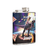 Pug riding dinosaur unicorn in de ruimte heupfles (Rechts)