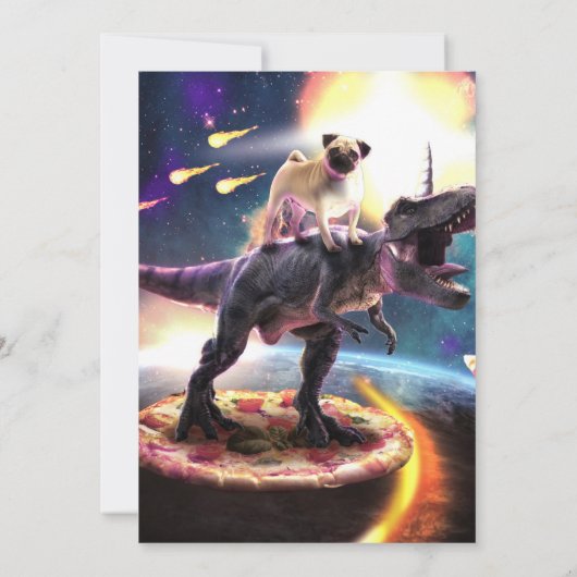 Pug riding dinosaur unicorn in de ruimte kaart (Achterkant)