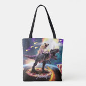 Pug riding dinosaur unicorn in de ruimte tote bag (Achterkant)