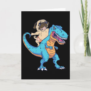 Pug Riding T-rex Surfen Dinosaur Grappige Hond Lie Kaart