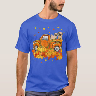 Pug Riding Truck Pumpkin Autumn Leaves Herfst 2350 T-shirt