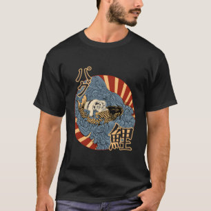 Pug rijden Koi door de golf Japans Vintage D T-shirt