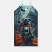 Pug Rijden Motorfiets Halloween eng Cadeaulabel (Achterkant)