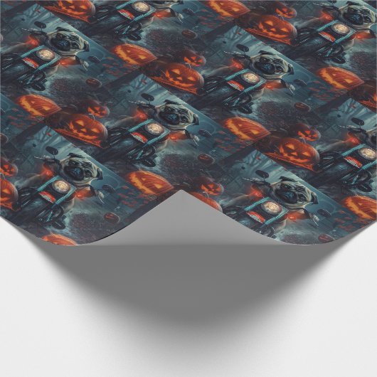 Pug Rijden Motorfiets Halloween eng Cadeaupapier (Hoek)
