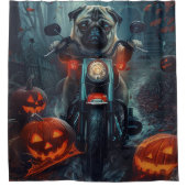 Pug Rijden Motorfiets Halloween eng Douchegordijn (Voorkant)