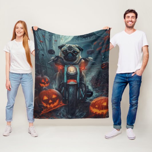 Pug Rijden Motorfiets Halloween eng Fleece Deken (In situ)