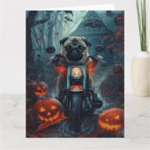 Pug Rijden Motorfiets Halloween eng Kaart (Voorkant)