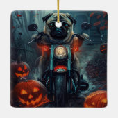 Pug Rijden Motorfiets Halloween eng Keramisch Ornament (Achterkant)