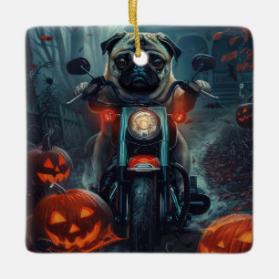 Pug Rijden Motorfiets Halloween eng Keramisch Ornament