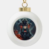 Pug Rijden Motorfiets Halloween eng Keramische Bal Ornament (Voorkant)