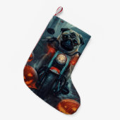 Pug Rijden Motorfiets Halloween eng Kleine Kerstsok (Voorkant (Hangend))
