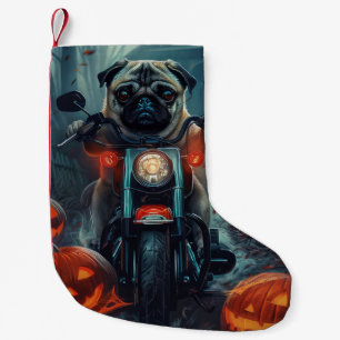 Pug Rijden Motorfiets Halloween eng Kleine Kerstsok