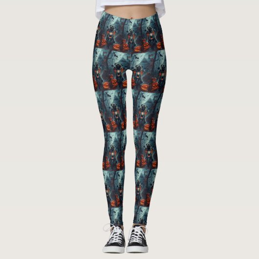 Pug Rijden Motorfiets Halloween eng Leggings (Voorkant)