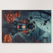 Pug Rijden Motorfiets Halloween eng Legpuzzel (Horizontaal)