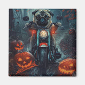 Pug Rijden Motorfiets Halloween eng Magneet (Voorkant)