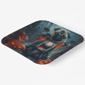 Pug Rijden Motorfiets Halloween eng Papieren Bordje (Gebogen)