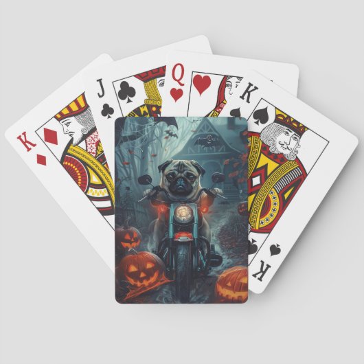 Pug Rijden Motorfiets Halloween eng Pokerkaarten (Achterkant)