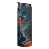 Pug Rijden Motorfiets Halloween eng Thermosbeker (Geroteerd rechts)