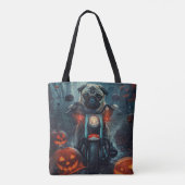 Pug Rijden Motorfiets Halloween eng Tote Bag (Achterkant)