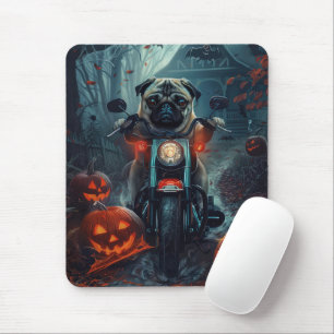 Pug Rijdende Motorfiets Halloween Griezelen Muismat