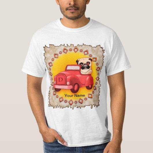 Pug rijdt auto t-shirt (Voorkant)