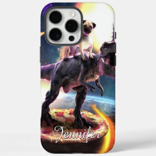 Pug rijdt op dinosaurus eenhoorn in de ruimte iPhone 16 pro max hoesje