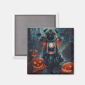 Pug rijdt op motor Halloween eng Magneet (Voorkant / Achterkant)