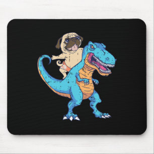 Pug rijdt op T-rex surfende dinosaurus Funny Dog L Muismat