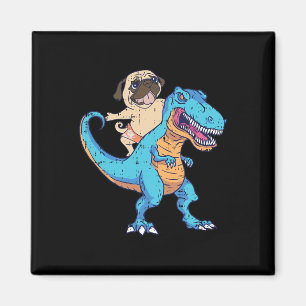 Pug rijdt op T-rex surfende dinosaurus Funny hond Magneet