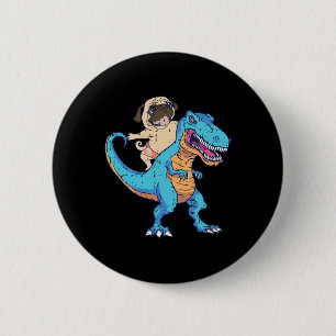Pug rijdt T-rex surft Dinosaur Funny Dog Lover  Ronde Button 5,7 Cm