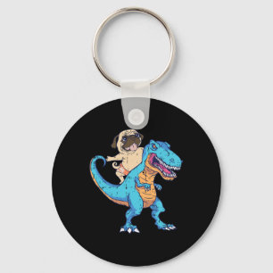 Pug rijdt T-rex surft Dinosaur Funny Dog Lover  Sleutelhanger