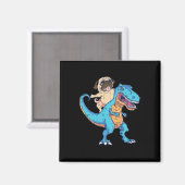 Pug Rijdt T-rex Surft Dinosaur Grappige Hond Liefh Magneet (Voorkant / Achterkant)
